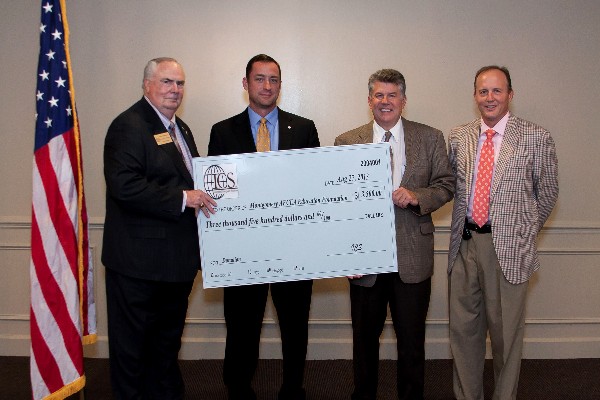 In August, Steve Goldsby (2nd from l) represents ICS in presenting the company’s donation of $3,500 to the Education Foundation, accepted by Tom Gwaltney (l), regional vice president, Midsouth Region; Scott Warren (2nd from r), deputy director, Business Enterprise Systems at Maxwell Air Force Base-Gunter Annex; and Dr. Joe Besselman, chapter president.
